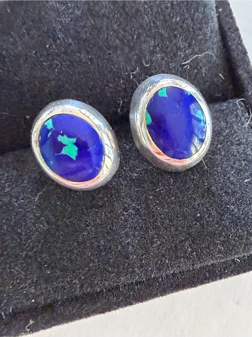 Sterling Silver Blue Opal Oval Stud Earrings